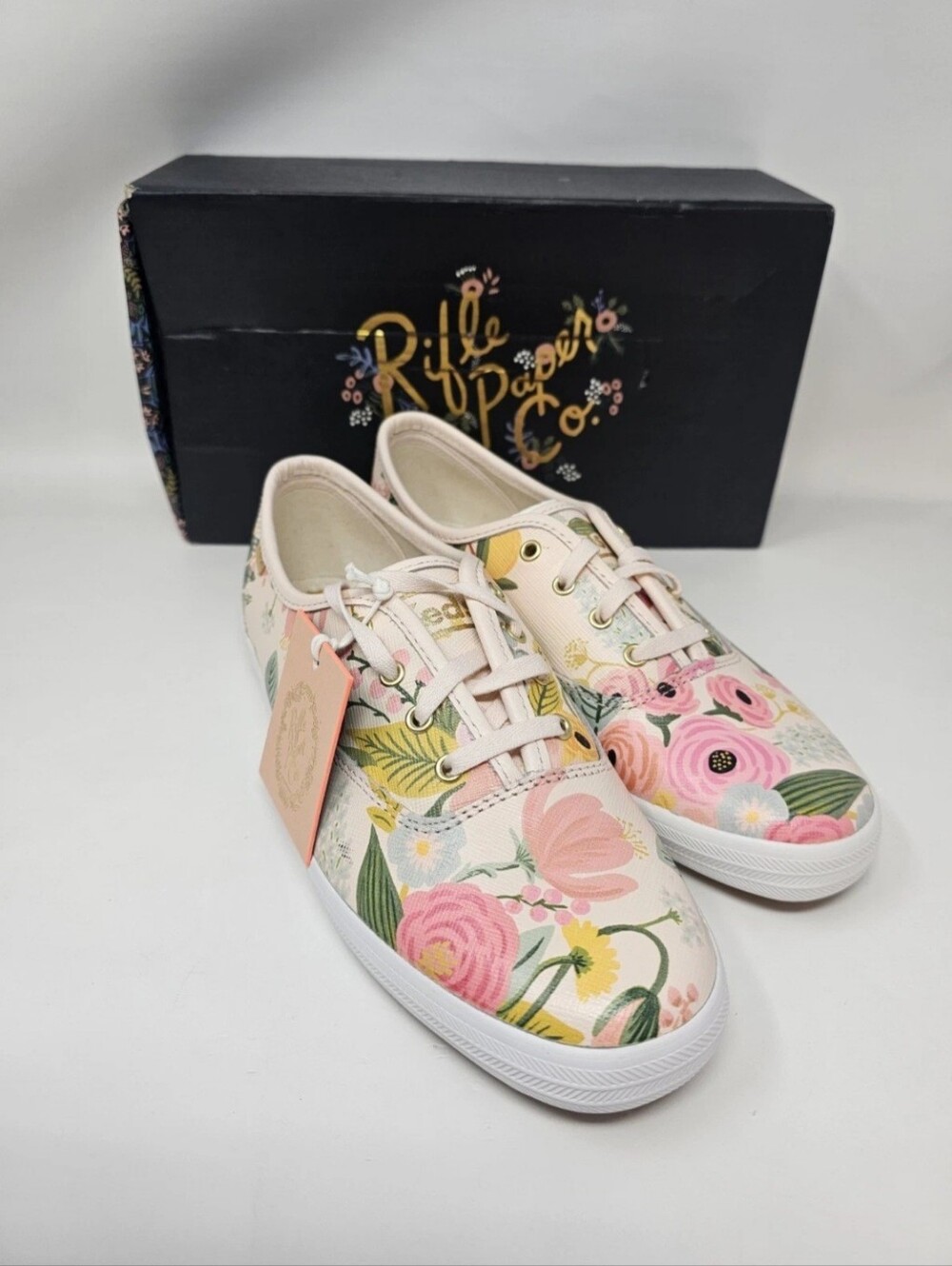 Keds Rifle Paper Co NEW Saffiano Women's Pink Floral Print Sneakers Shoes Size 8